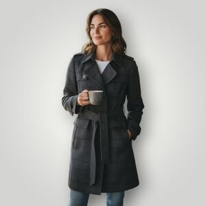 Banana Republic Italian Wool Trench Coat Medium Long Black Charcoal Quiet Luxury